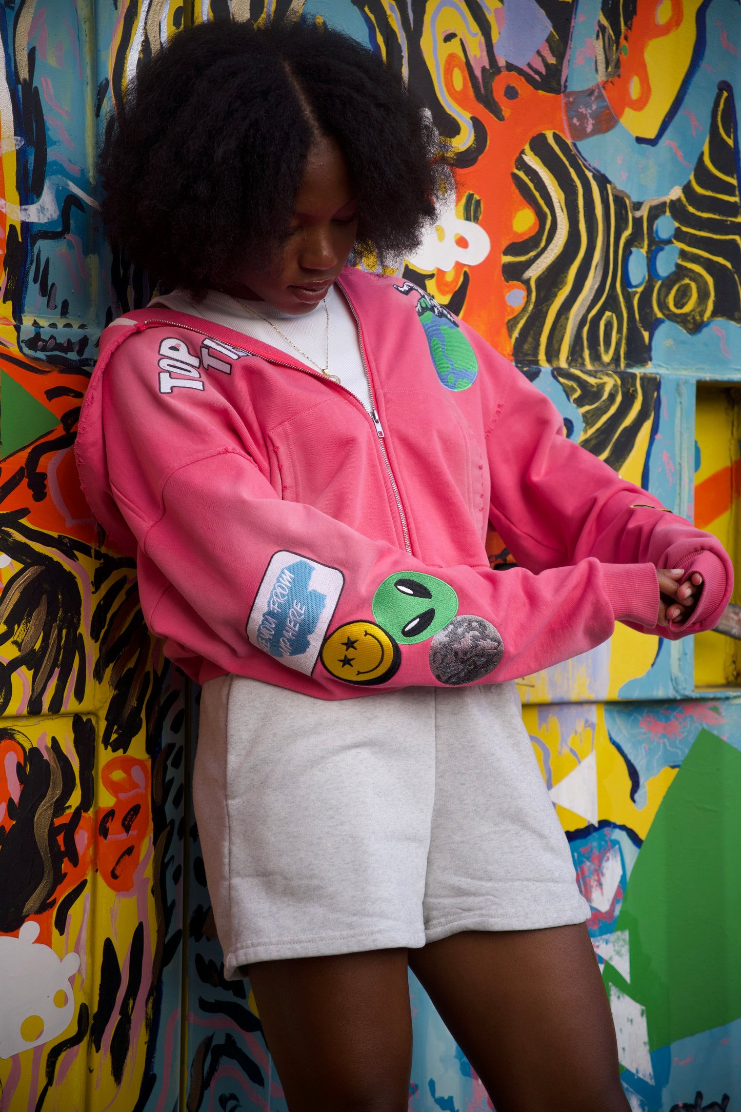 Jupiter Pink Nostalgia Patchwork Jacket